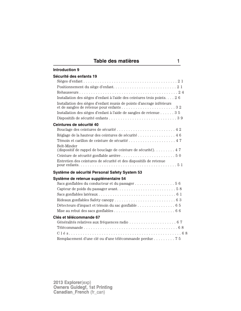 Page 1 de la notice Manuel utilisateur Ford Explorer (2013)