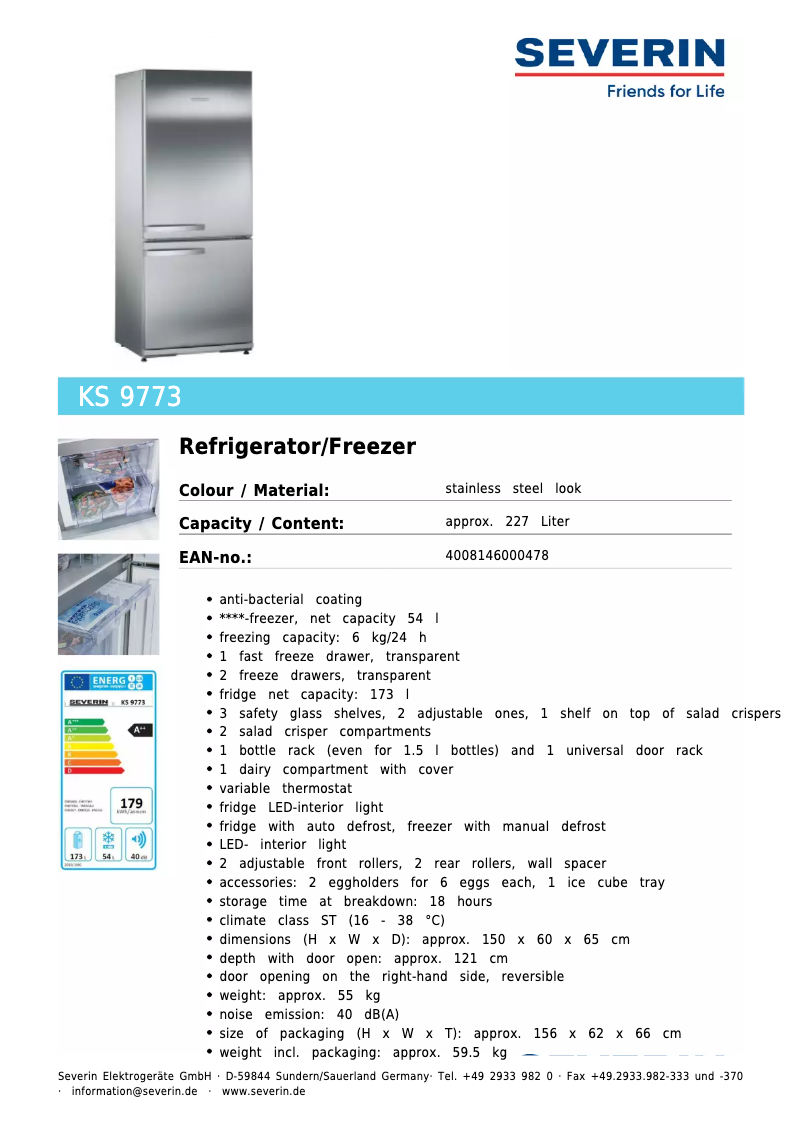 Página 1 del manual Ficha técnica Severin KS 9773