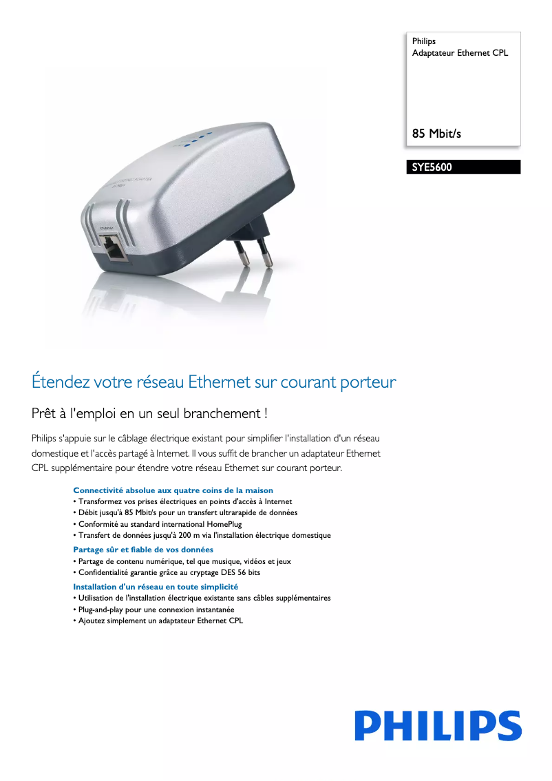 Page n°1 - Fiche technique Philips SYE5600