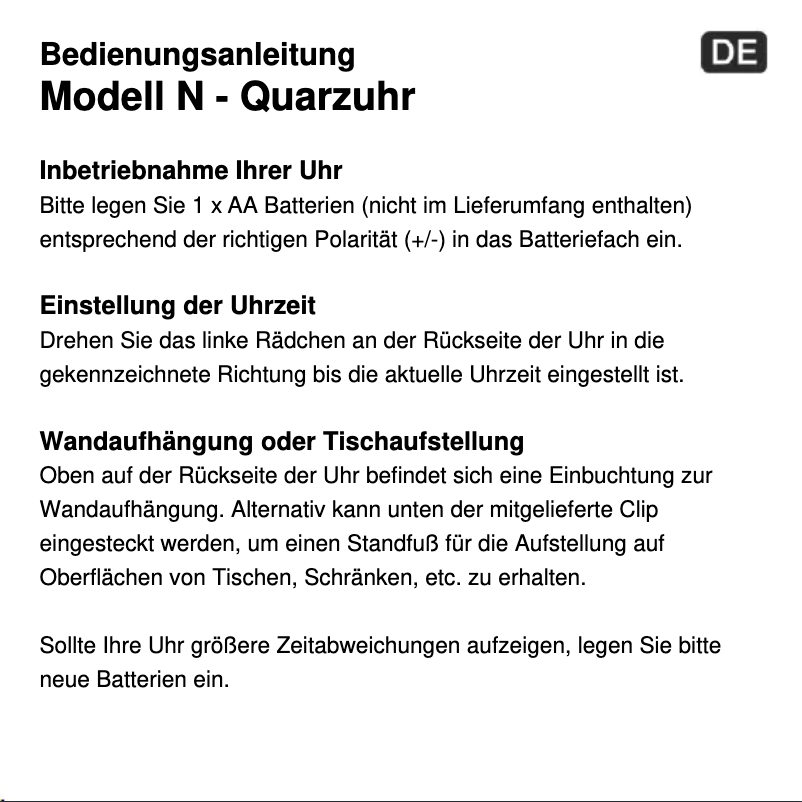 Page 1 de la notice Manuel utilisateur Techno Line Modell N