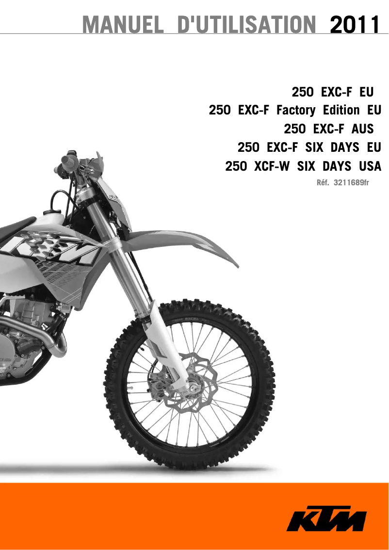 Image de la première page du manuel de l'appareil 250 EXC-F (2011)