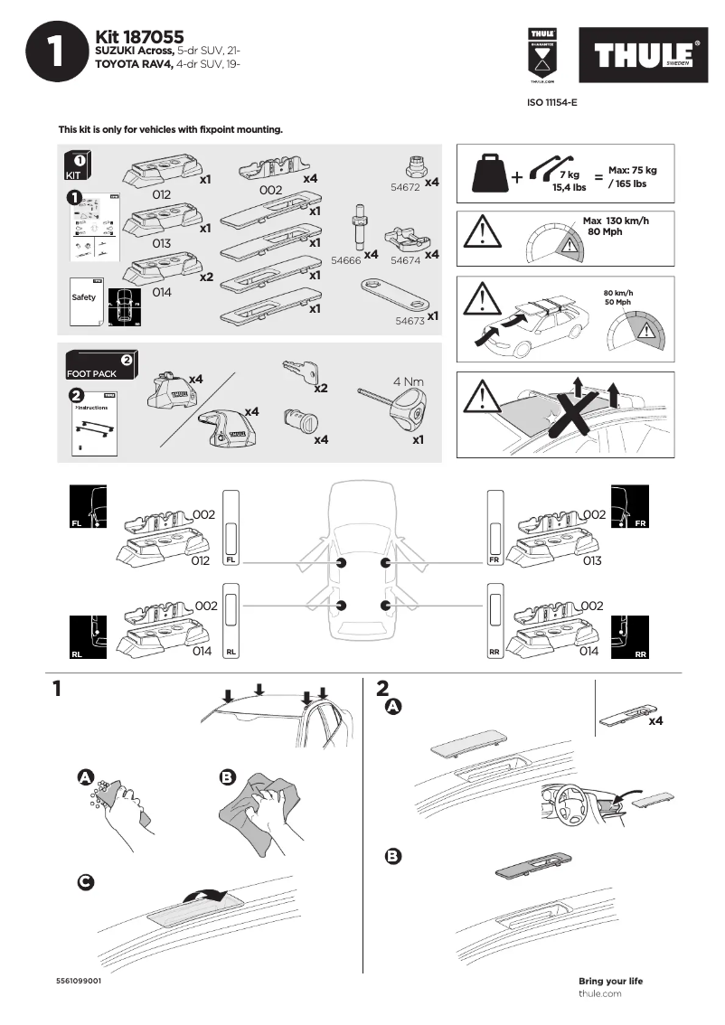 Page 1 de la notice Manuel utilisateur Thule Kit 187055