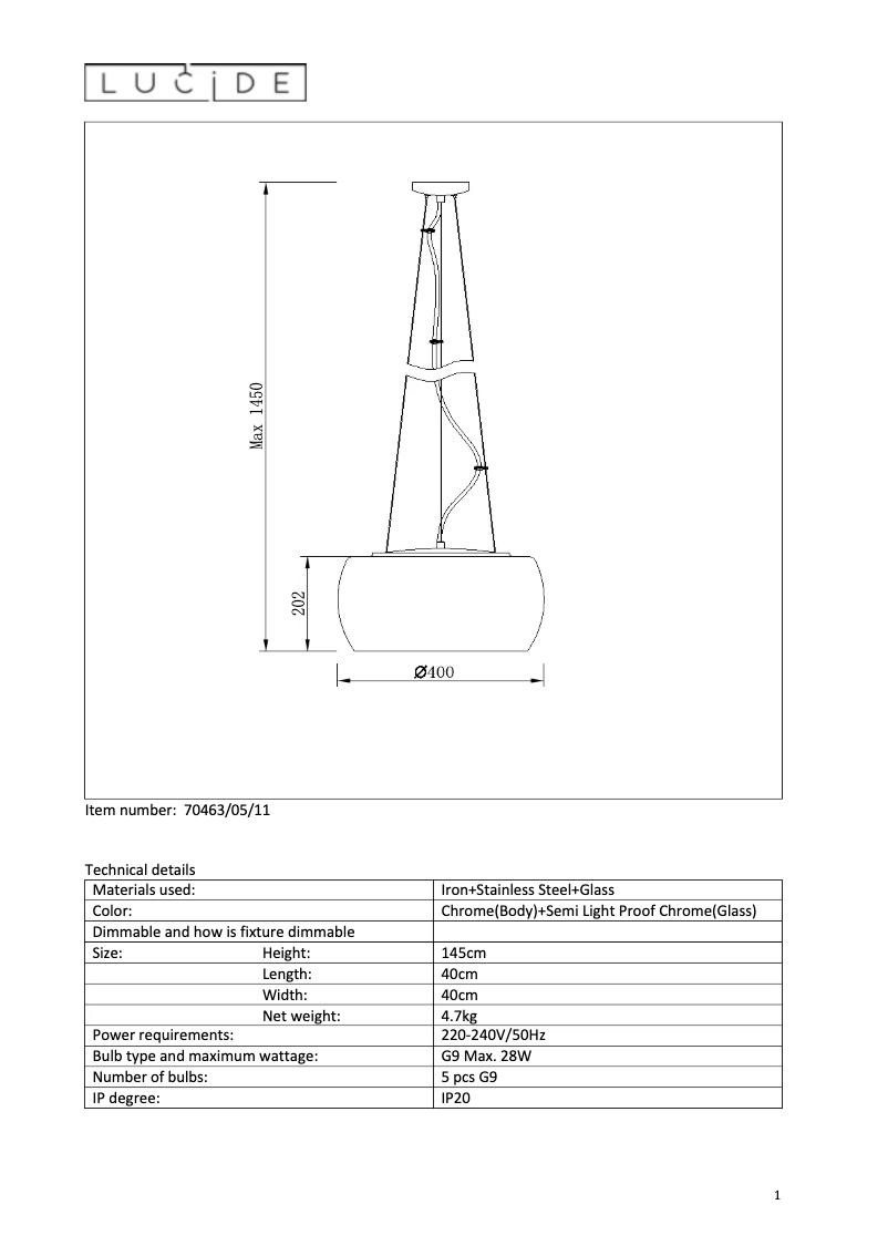 Page 1 de la notice Manuel utilisateur Lucide Pearl