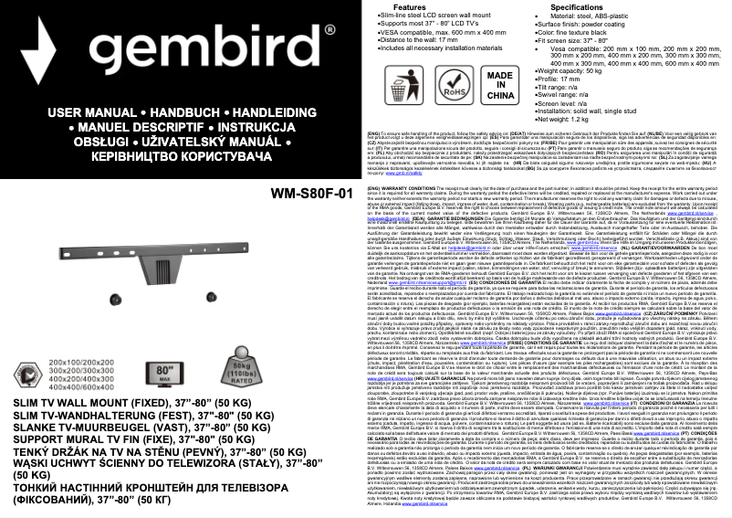 Page n°1 - Manuel utilisateur Gembird WM-S80F-01