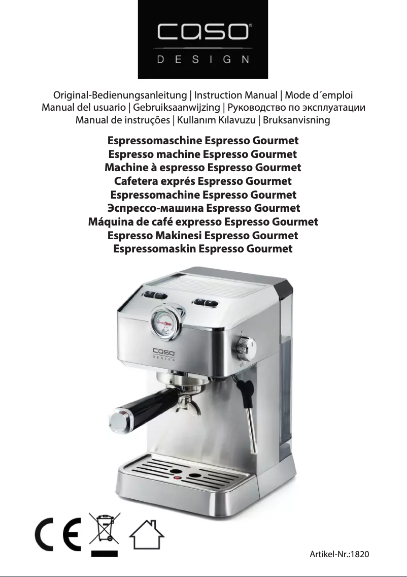 Page 1 de la notice Manuel utilisateur Caso Espresso Gourmet 1820
