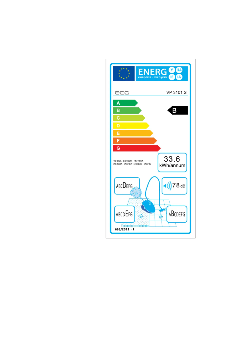Page 1 de la notice Label énergétique ECG VP 3101 S