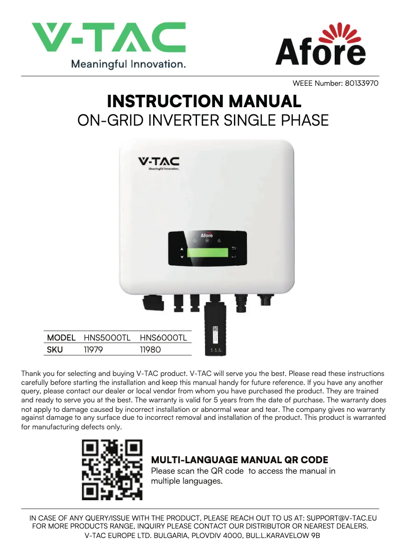 Page 1 de la notice Manuel utilisateur V-TAC HNS6000TL