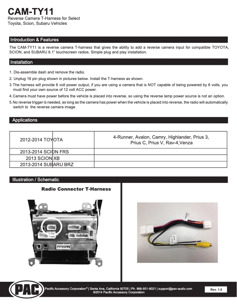 Page 1 de la notice Guide d'installation PAC CAM-TY11