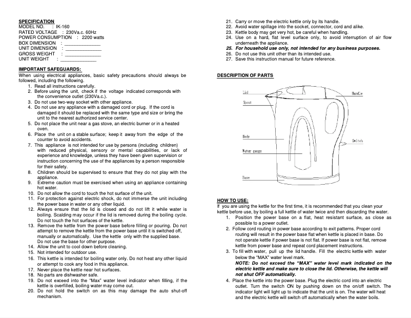 Page 1 de la notice Manuel utilisateur Imarflex IK-160