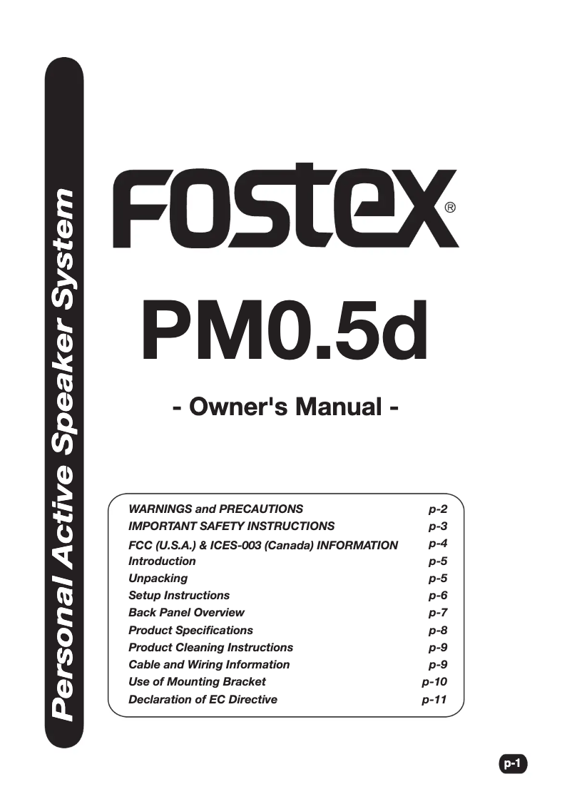 Page n°1 - Manuel utilisateur Fostex PM0.5d