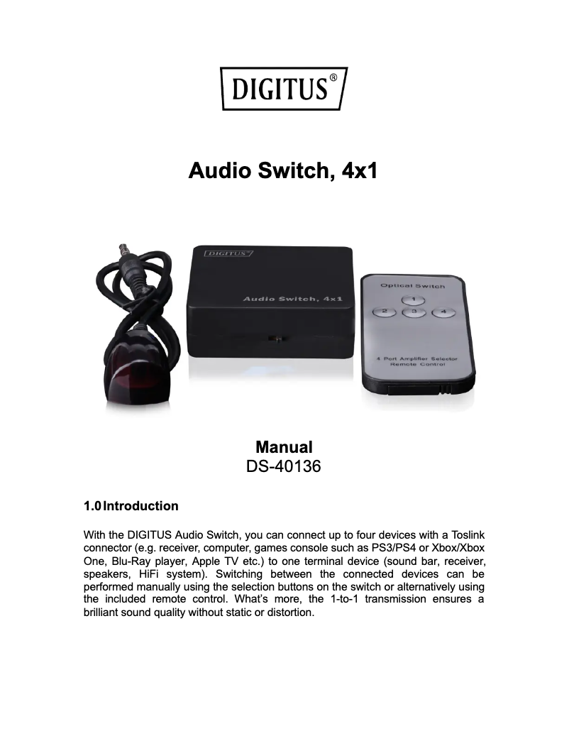 Page 1 de la notice Manuel utilisateur Digitus DS-40136
