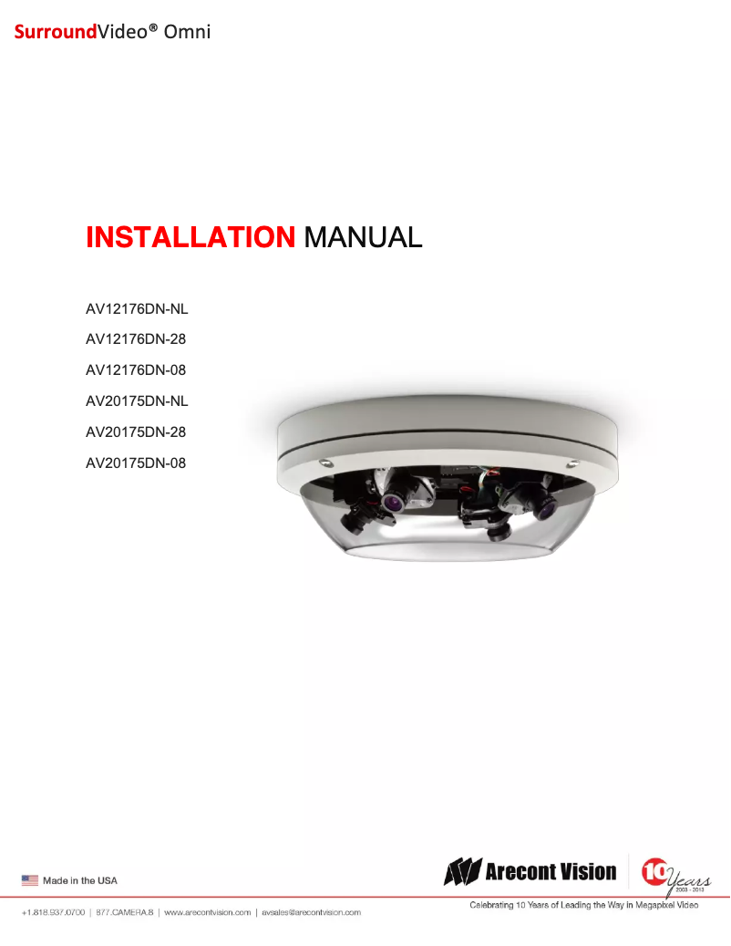 Page 1 de la notice Manuel utilisateur Arecont Vision AV20175DN-NL