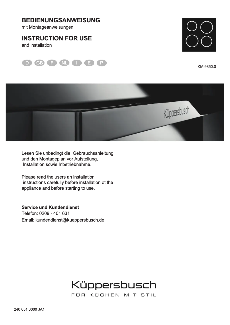 Page 1 de la notice Manuel utilisateur Küppersbusch KMI9850.0SE