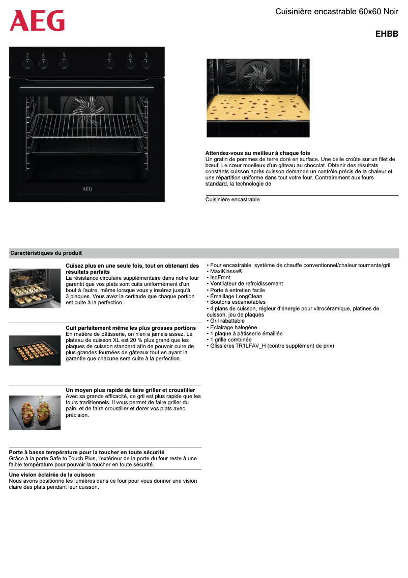 Page 1 de la notice Fiche technique AEG EHBB