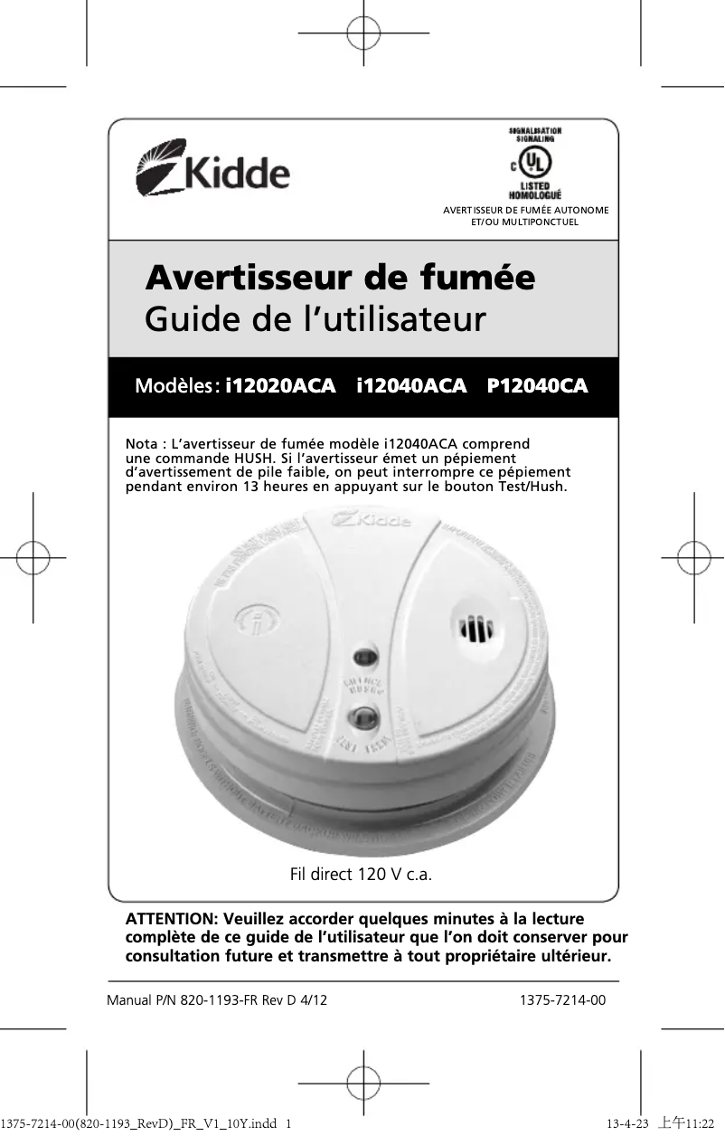 Page n°1 - Manuel utilisateur Kidde i12020CA