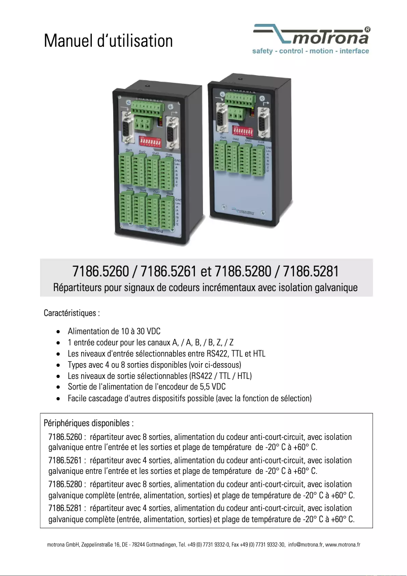 Page 1 de la notice Manuel utilisateur Motrona 7186.5281