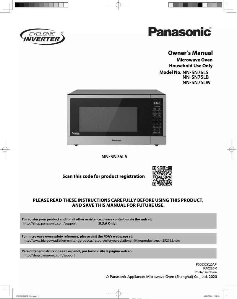 Page n°1 - Manuel utilisateur Panasonic Cyclonic Inverter NN-SN76LS
