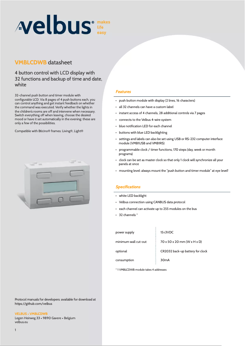 Image de la première page du manuel de l'appareil VMBLCDWB