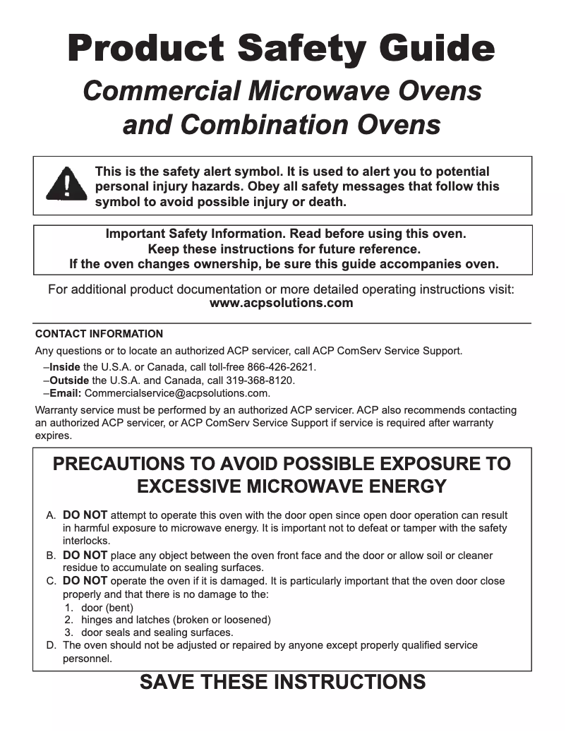 Page 1 de la notice Instructions de sécurité ACP RFS18TS