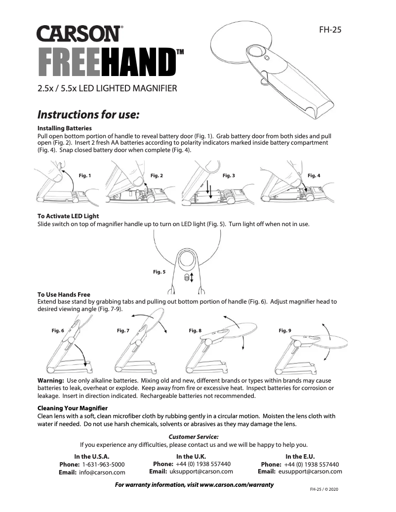 Page 1 de la notice Manuel utilisateur Carson FH-25