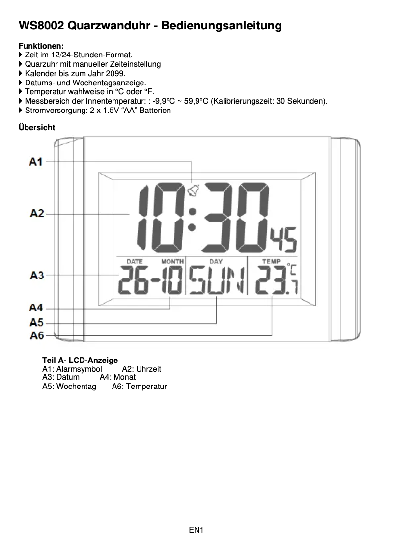 Página 1 del manual Manual de usuario Techno Line WS 8002