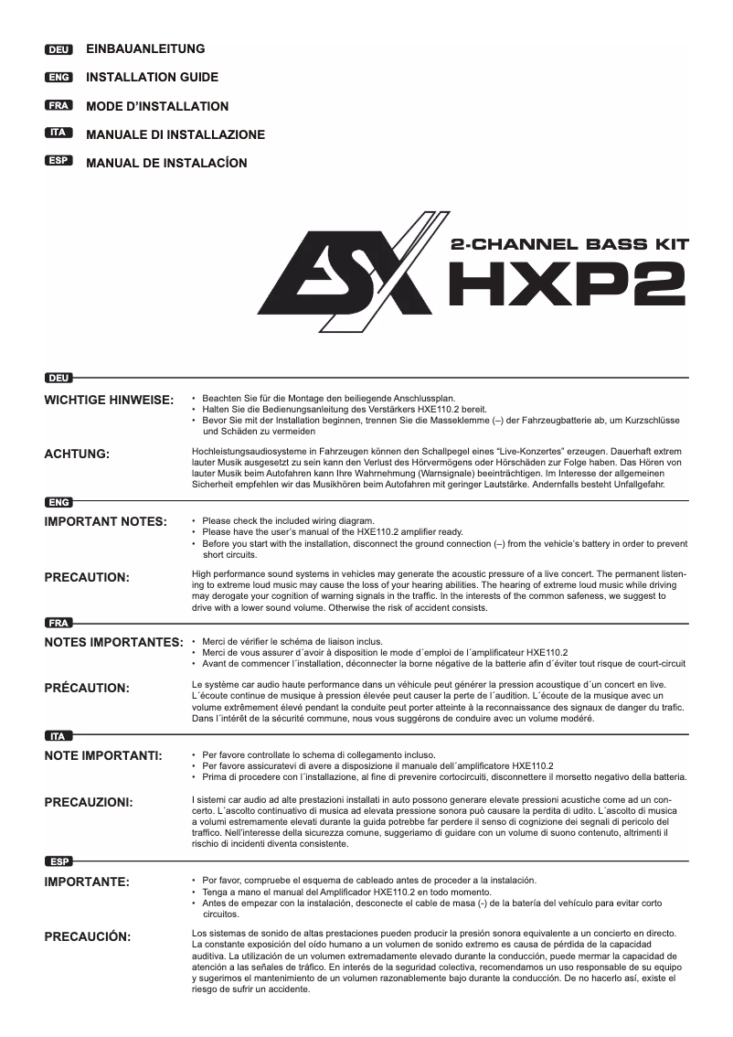 Page n°1 - Manuel utilisateur ESX HXP2