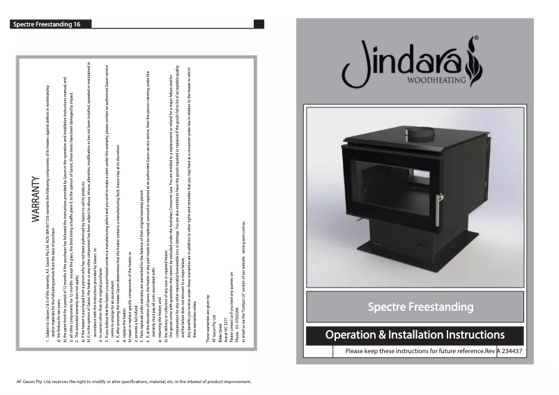 Page 1 de la notice Manuel utilisateur Jindara Spectre