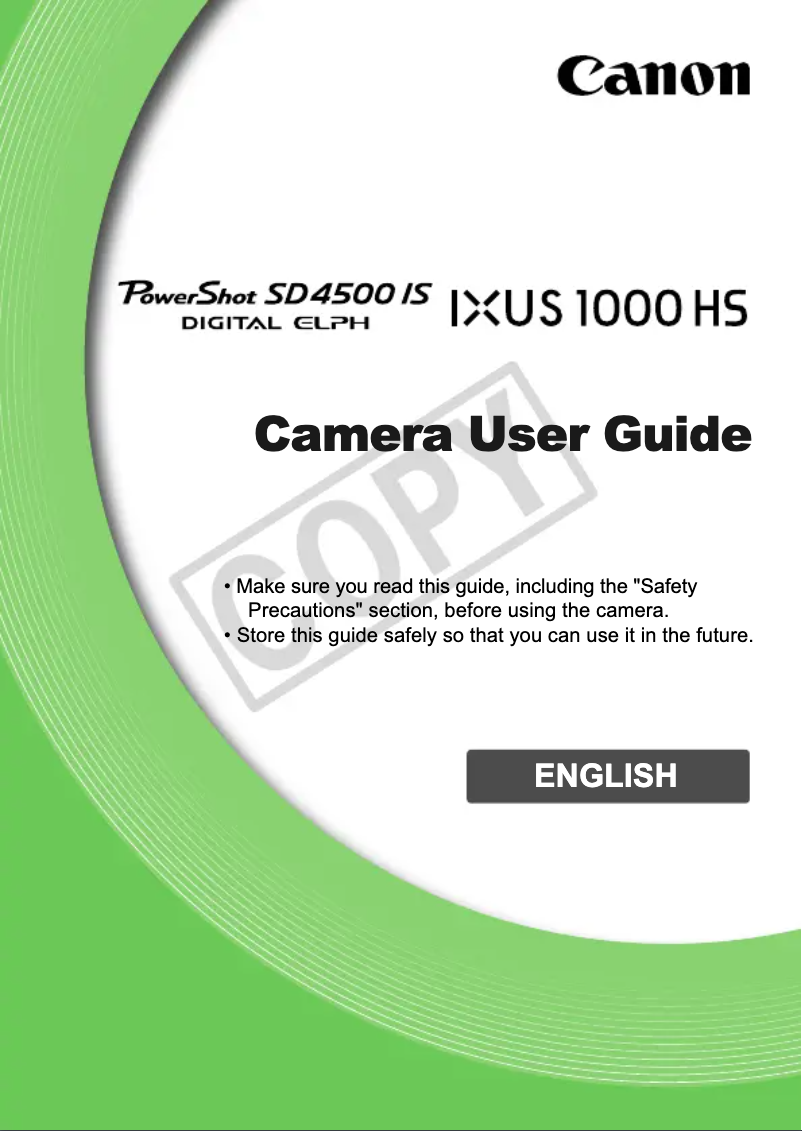 Image de la première page du manuel de l'appareil PowerShot SD4500 IS