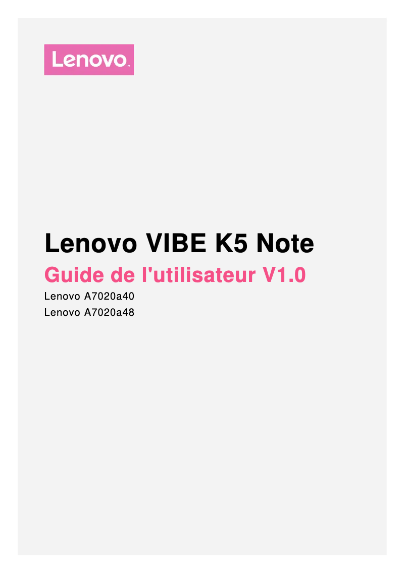 Page 1 de la notice Manuel utilisateur Lenovo K5 Note