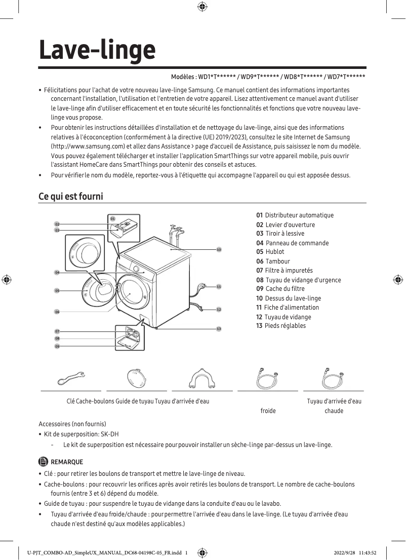 Page n°1 - Manuel utilisateur Samsung WD90T734ABH