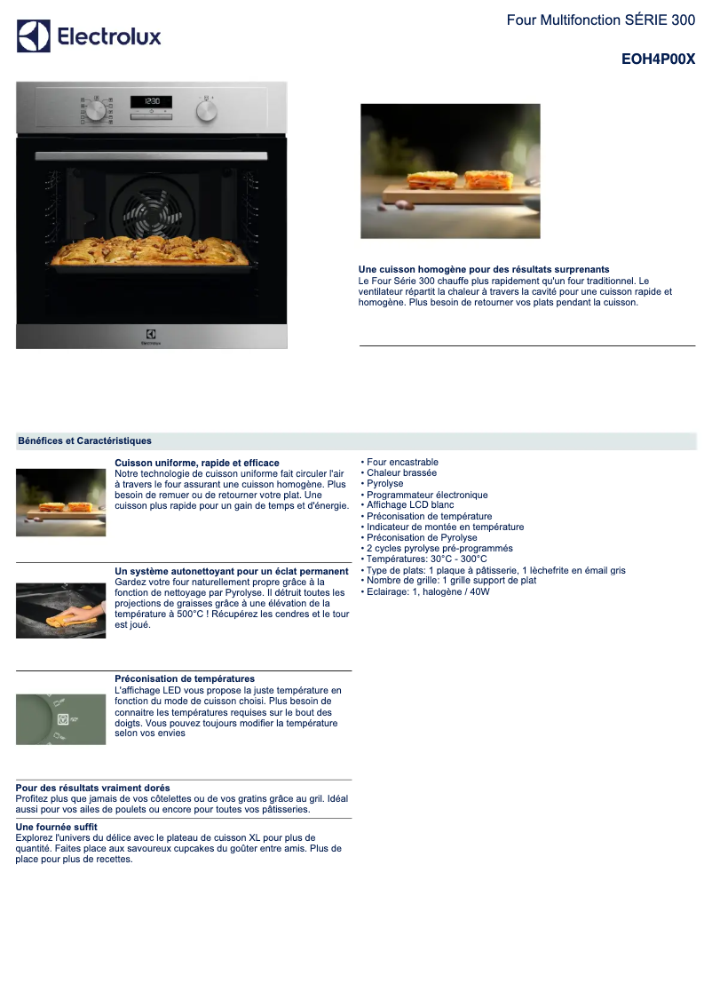 Page 1 de la notice Fiche technique Electrolux EOH4P00X