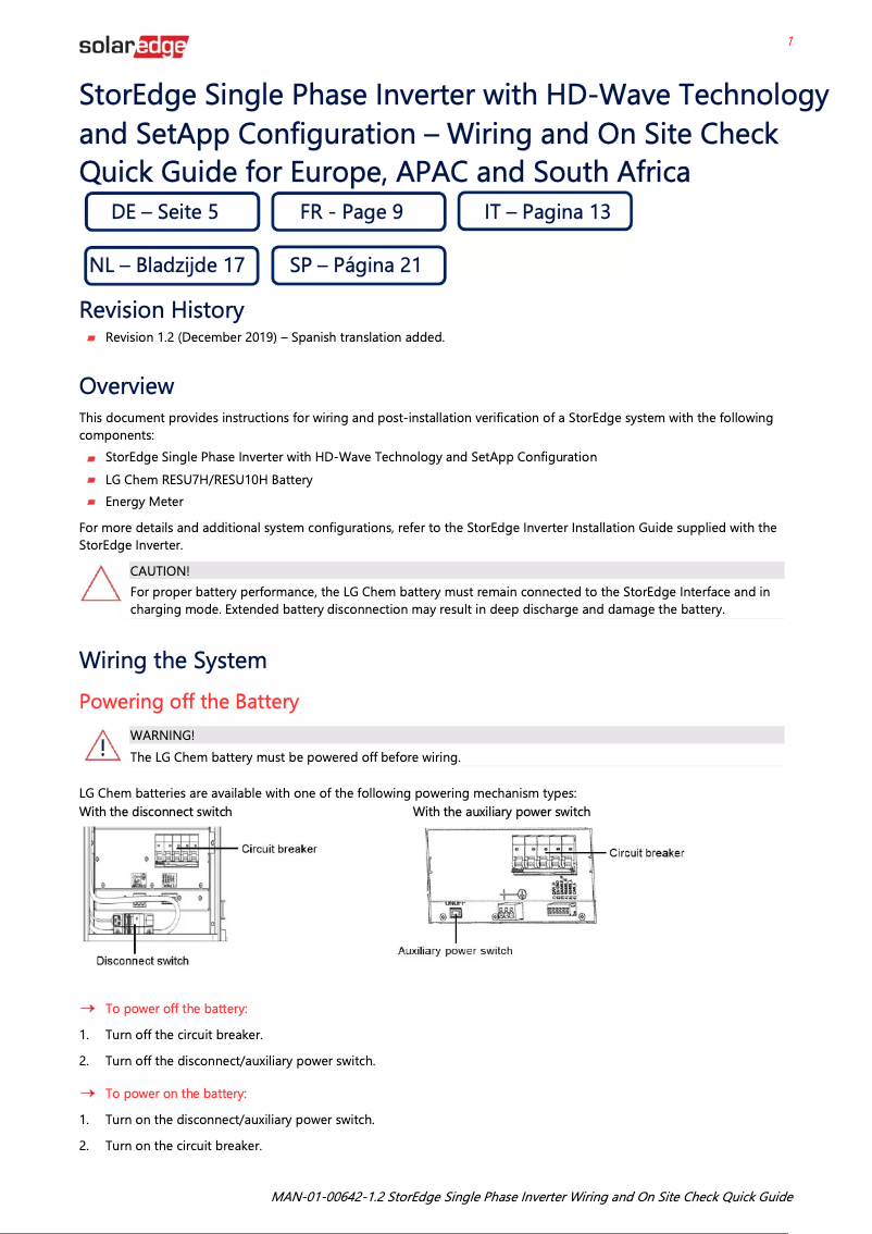 Page n°1 - Guide d'installation SolarEdge SE6000H-RWS00BEO4