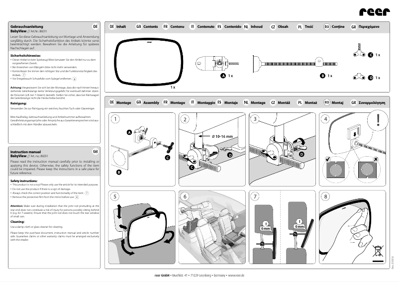 Page 1 de la notice Manuel utilisateur Reer BabyView 86031