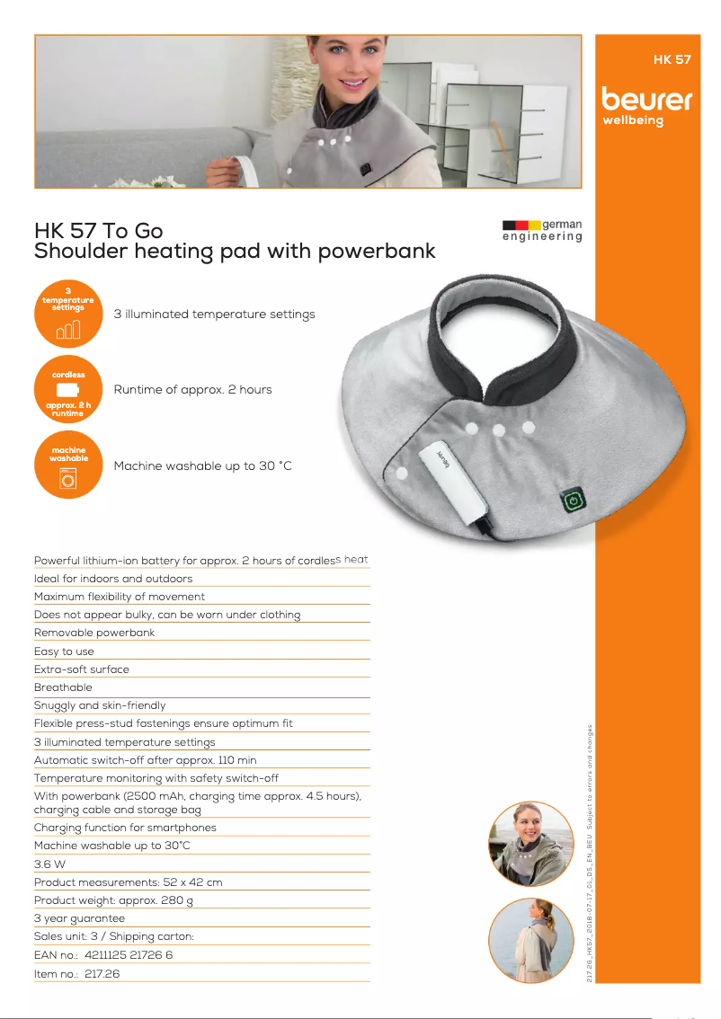 Page 1 de la notice Fiche technique Beurer HK 57