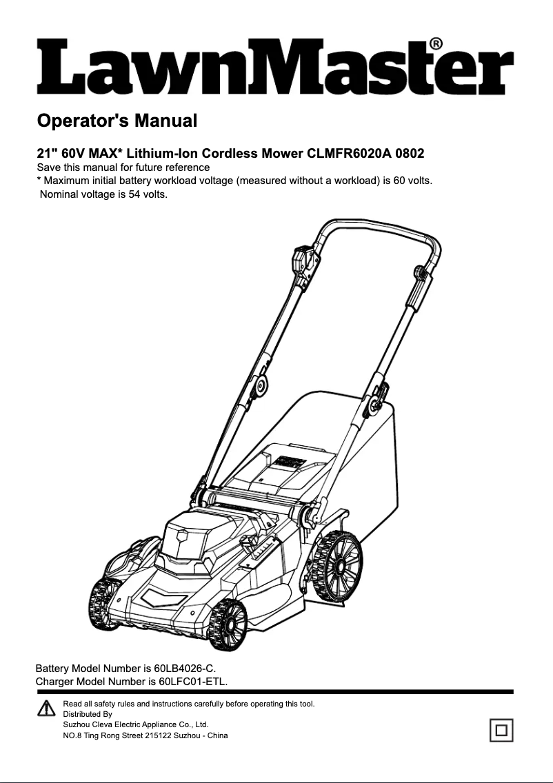 Página 1 del manual Manual de usuario LawnMaster CLMFR6020A 0802