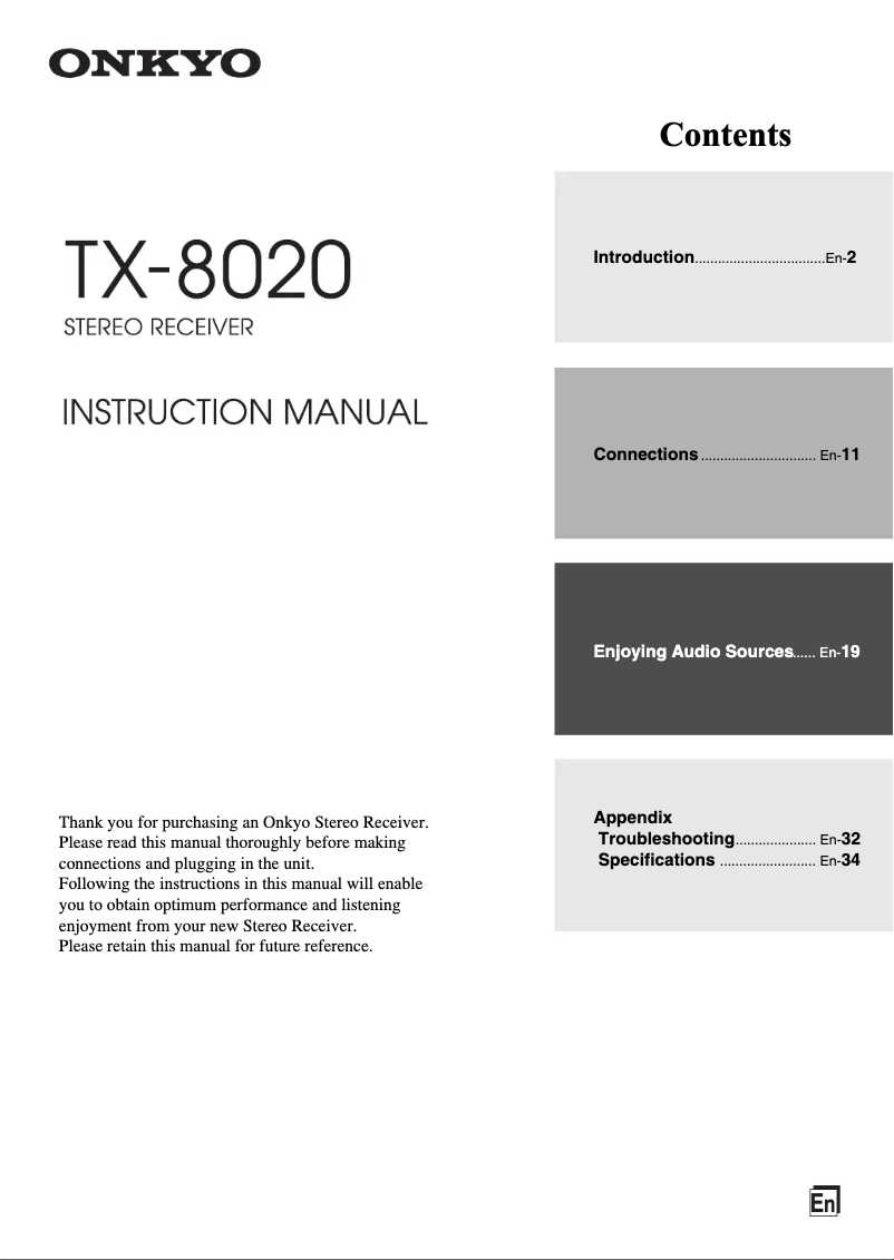 Page 1 de la notice Manuel utilisateur Onkyo TX-8020B