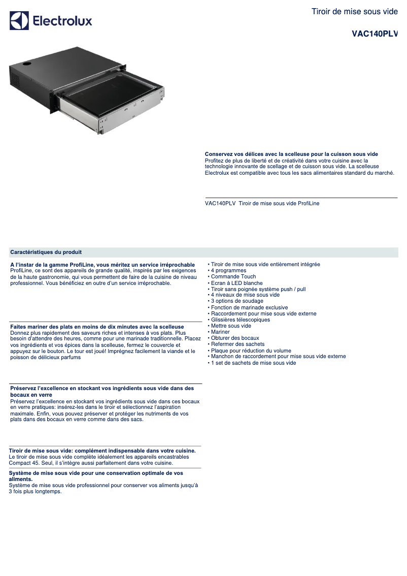 Página 1 del manual Ficha técnica Electrolux VAC140PLV