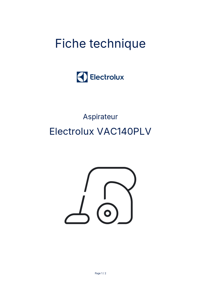 Page n°1 - Fiche technique Electrolux VAC140PLV