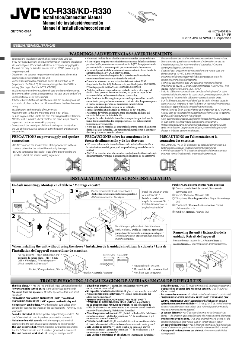 Page 1 de la notice Manuel utilisateur JVC KD-R330