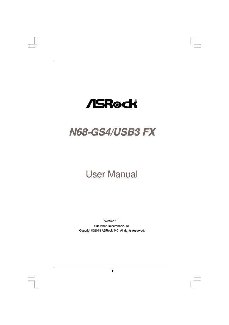 Página 1 del manual Manual de usuario Asrock N68-GS4/USB3 FX
