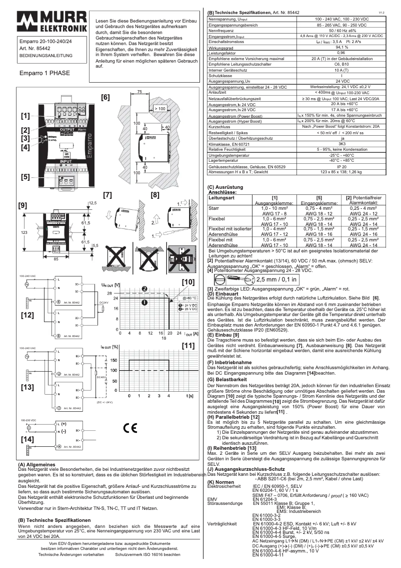 Page 1 de la notice Manuel utilisateur Murr Elektronik Emparro 20-100-240/24