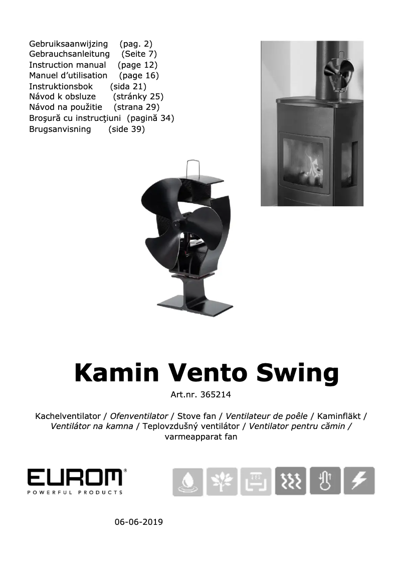 Page n°1 - Manuel utilisateur Eurom Kamin Vento Swing