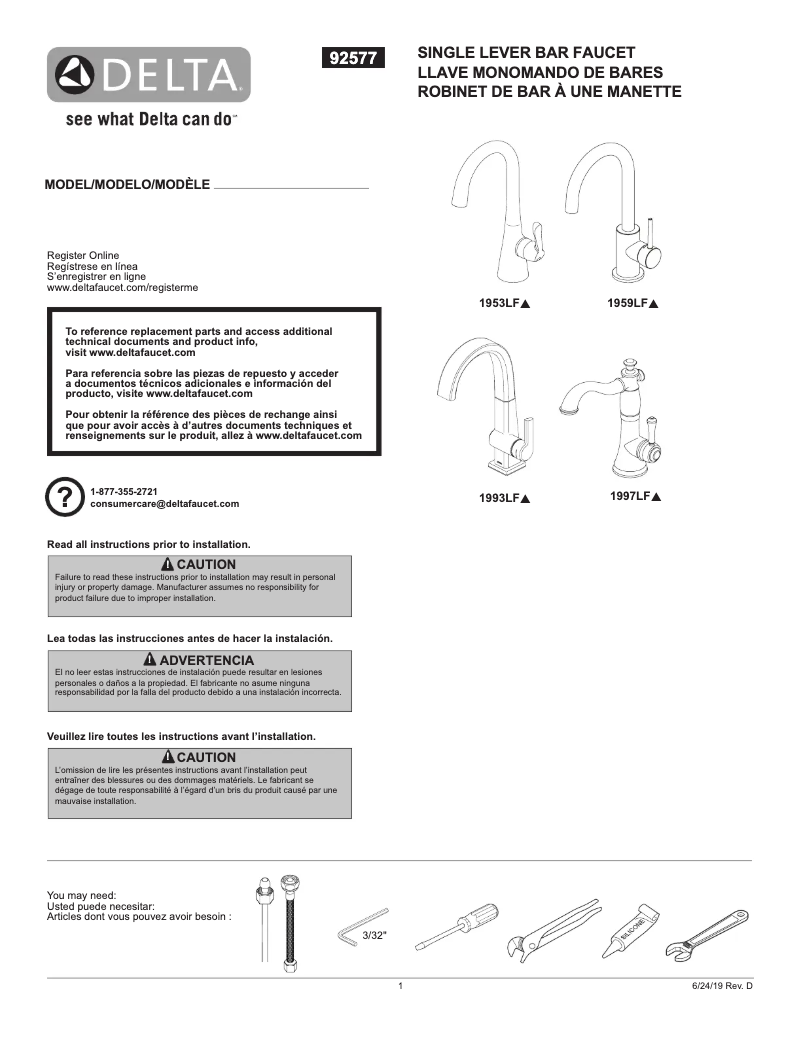 Page 1 de la notice Manuel utilisateur Delta 1959LF
