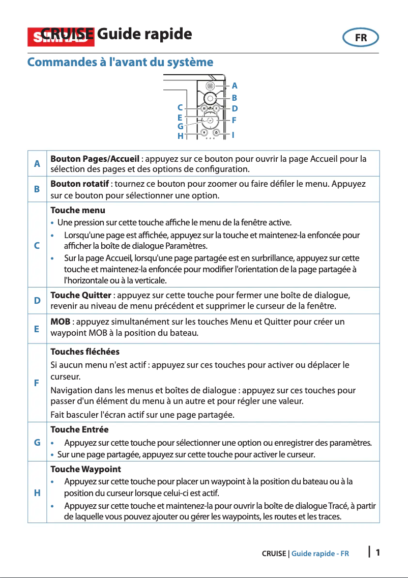 Page 1 de la notice Guide de démarrage rapide Simrad Cruise