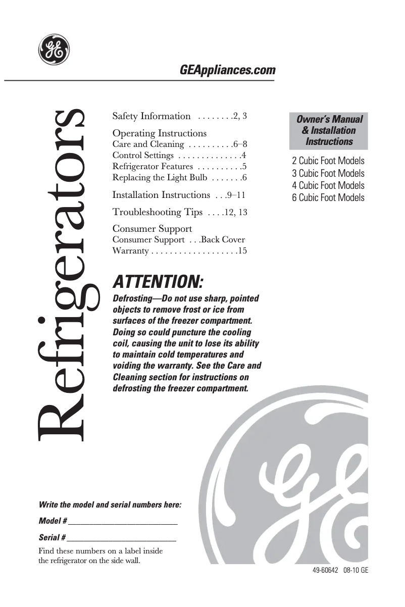 Page 1 de la notice Guide d'installation GE GMR06AAZWW