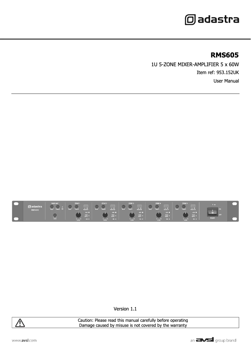 Page 1 de la notice Manuel utilisateur Adastra RMS605