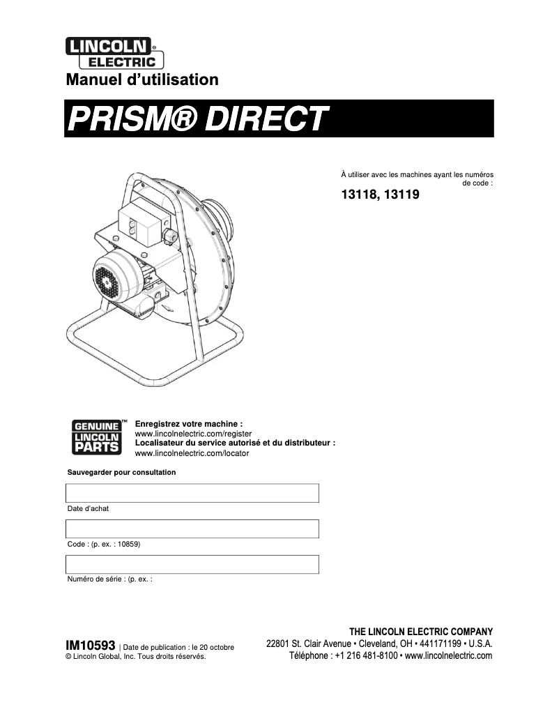 Página 1 del manual Manual de usuario Lincoln Electric Prism Direct