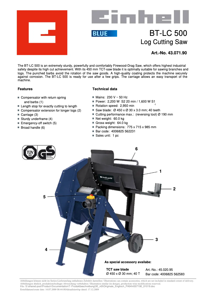 Page n°1 - Manuel utilisateur Einhell BT-LC 500