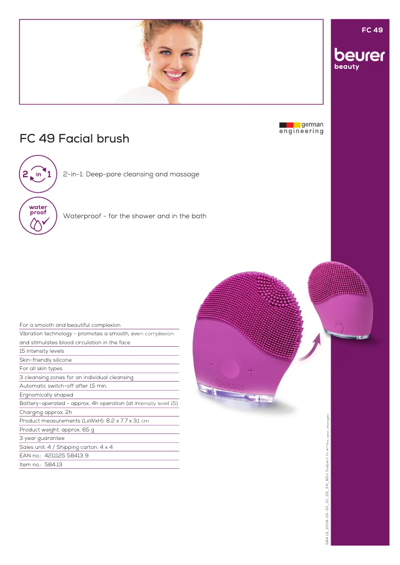 Page 1 de la notice Fiche technique Beurer FC 49
