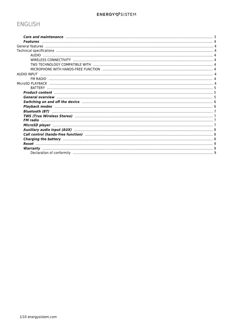 Page n°1 - Manuel utilisateur Energy Sistem Music Box 2+